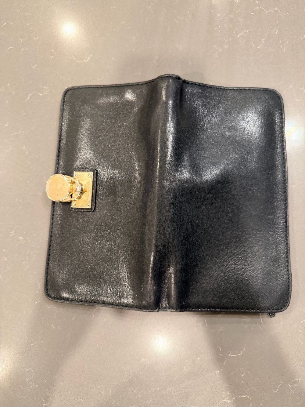 Michael Kors Black Leather Zip-Around Wallet with Gold MK Medallion - Picture 4 of 5